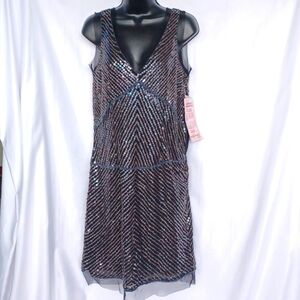 Newport News Midi Black Beaded & Sequin Cocktail Dress, 18" pit to pit